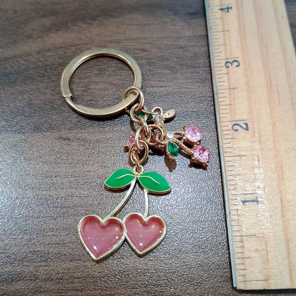 Cherry Keychain with Pink and Green Accents